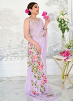 Lilac Embellished Tulle Saree (3-Piece) - Image 3
