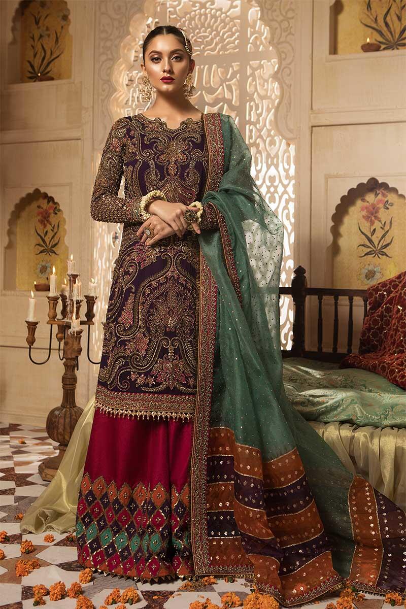 Pakistani Purple Hand-Embroidered Chiffon Sharara (3-Piece) - Image 1