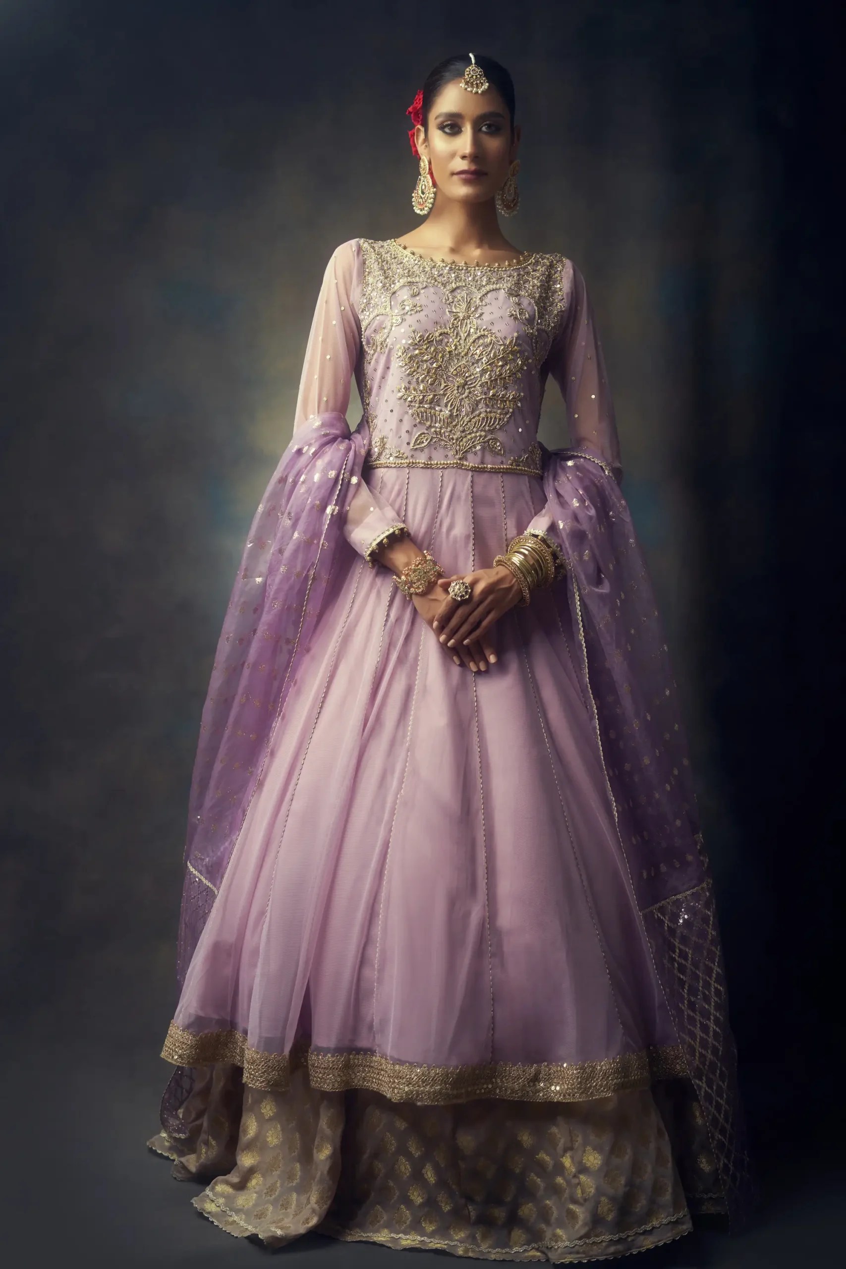 Lavender Embroidered Chiffon Bridal Gown (3-Piece) - Image 1