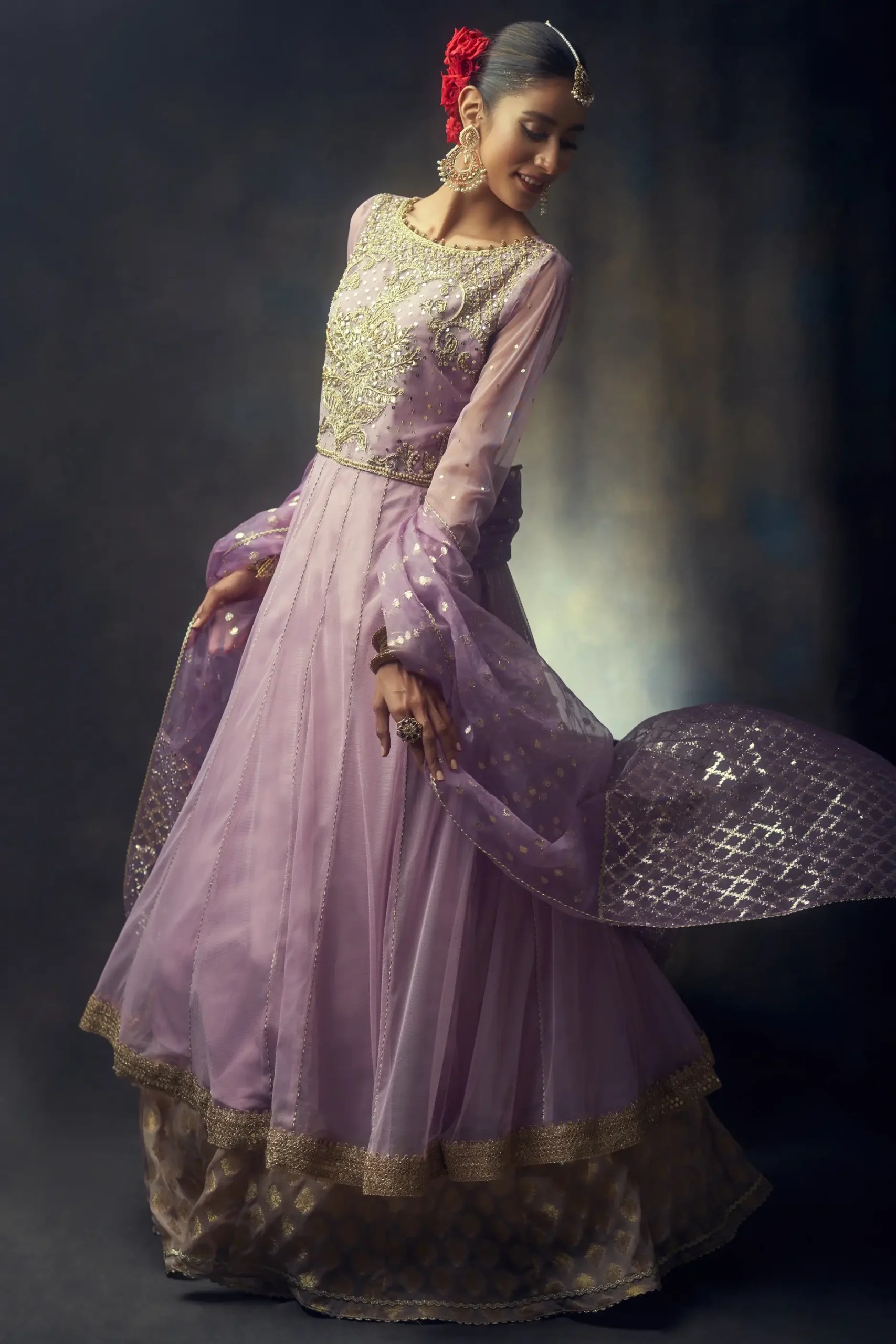 Lavender Embroidered Chiffon Bridal Gown (3-Piece) - Image 2