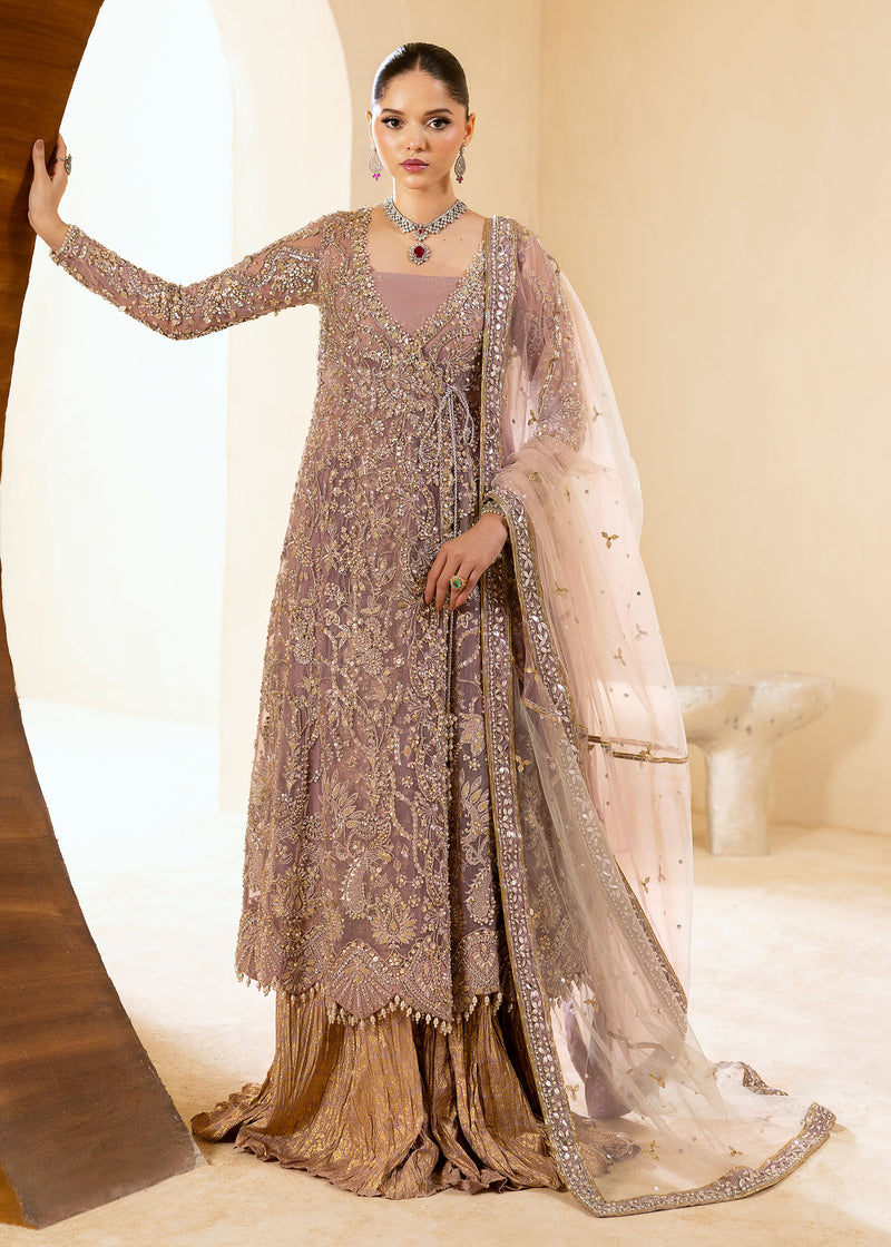 Lilac Embellished Net Sharara Set (3-Piece) - Image 1