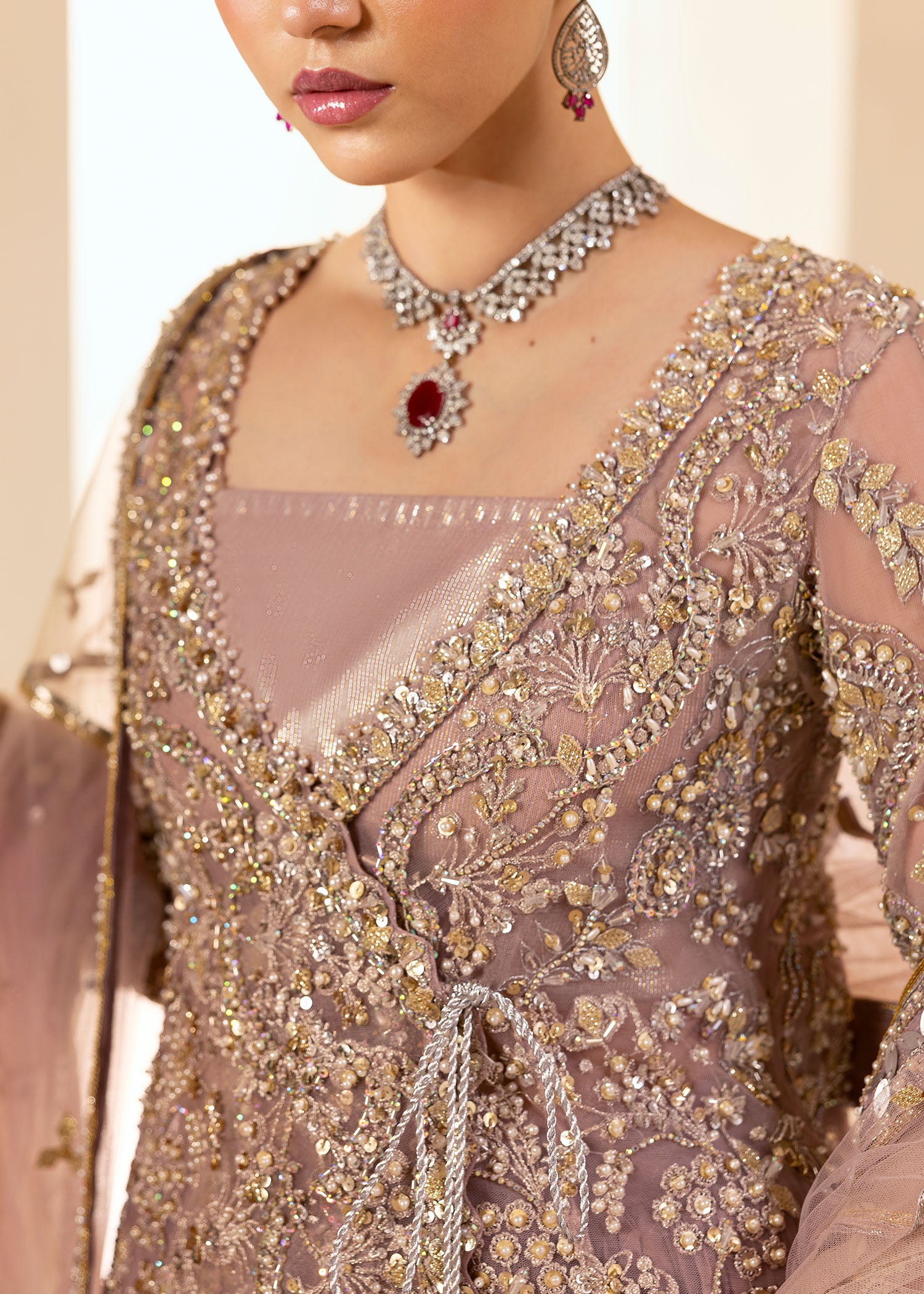 Lilac Embellished Net Sharara Set (3-Piece) - Image 4