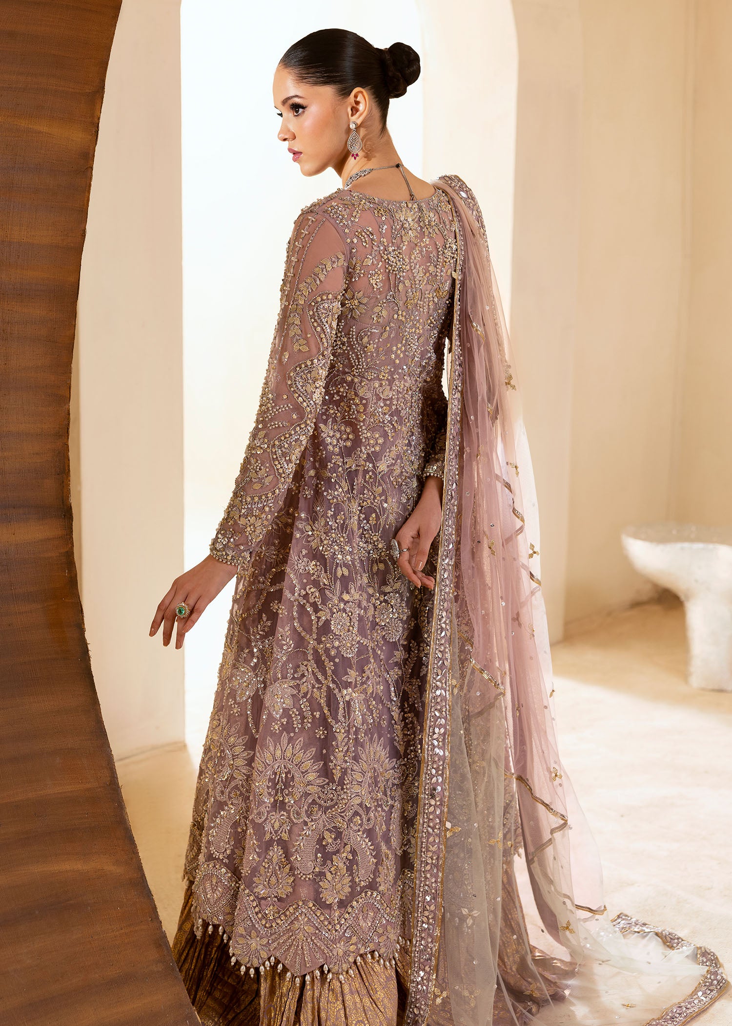 Lilac Embellished Net Sharara Set (3-Piece) - Image 7