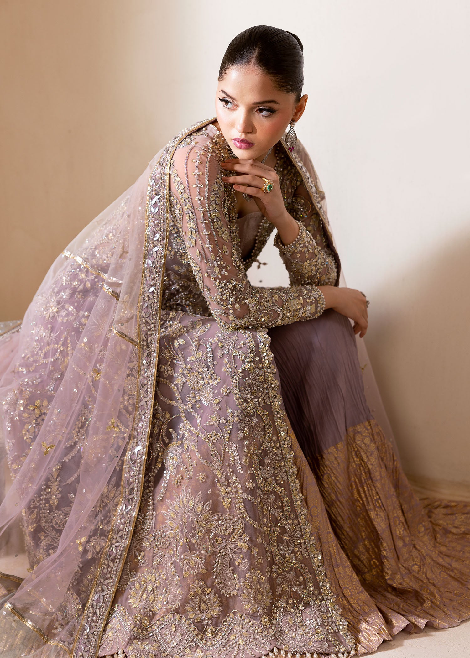 Lilac Embellished Net Sharara Set (3-Piece) - Image 8