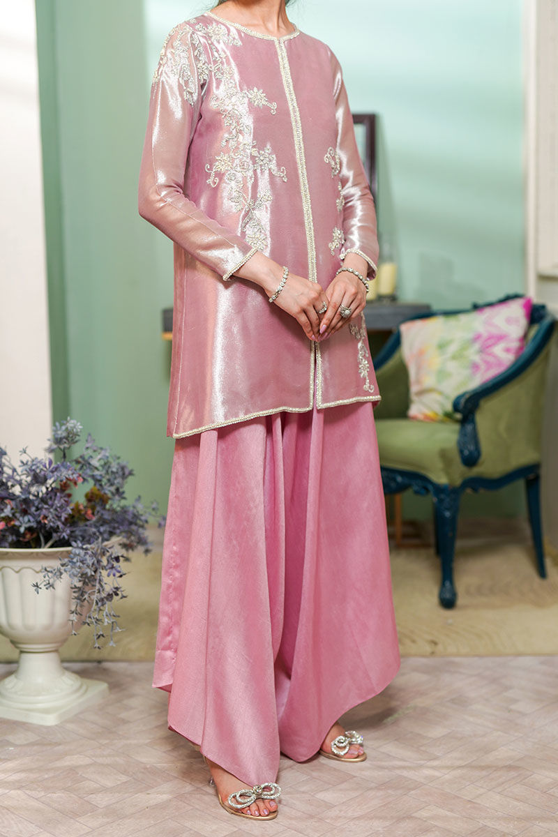 Lilac Embellished Tissue Shirt & Korean Silk Sharara (2-Piece) - Image 1