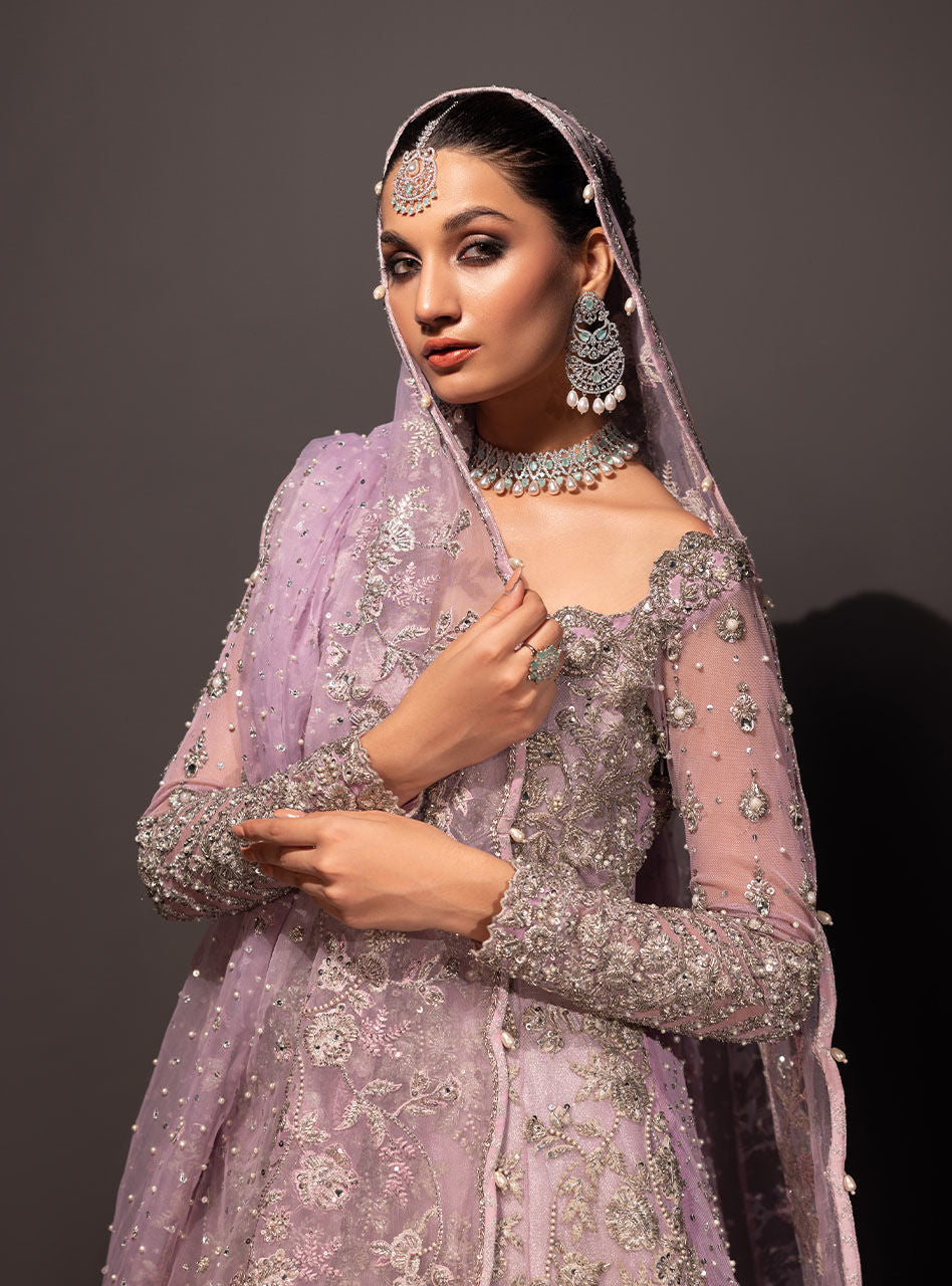 Lilac Embroidered Net & Brocade Bridal Sharara (3-Piece) - Image 14