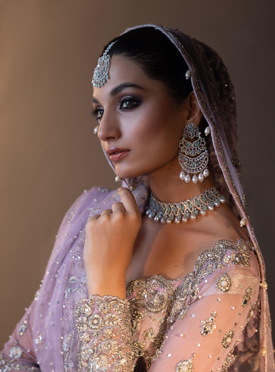 Lilac Embroidered Net & Brocade Bridal Sharara (3-Piece) - Image 16