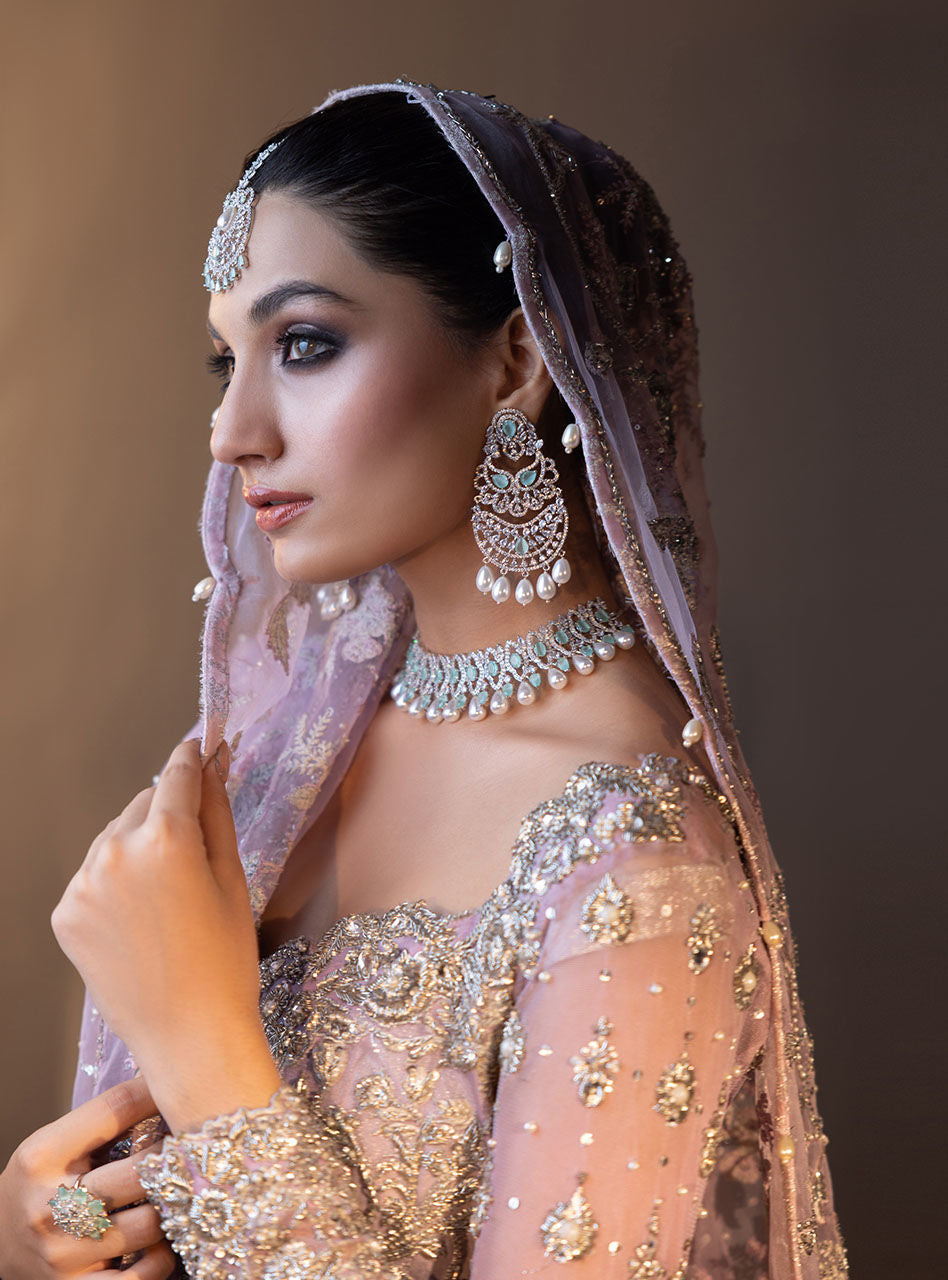 Lilac Embroidered Net & Brocade Bridal Sharara (3-Piece) - Image 17