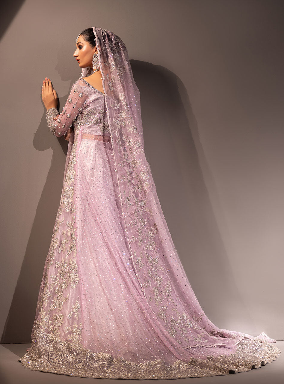 Lilac Embroidered Net & Brocade Bridal Sharara (3-Piece) - Image 18