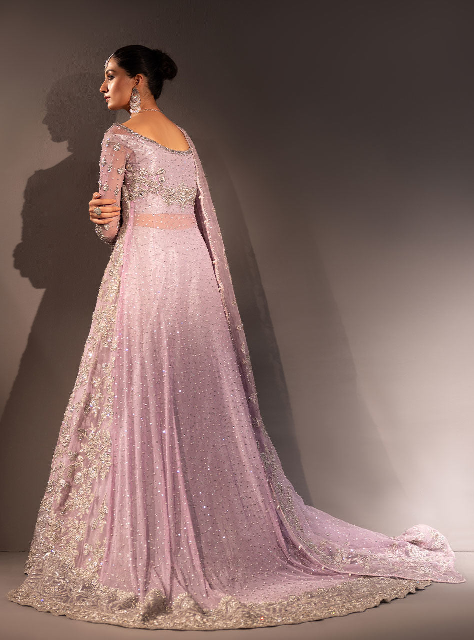 Lilac Embroidered Net & Brocade Bridal Sharara (3-Piece) - Image 19