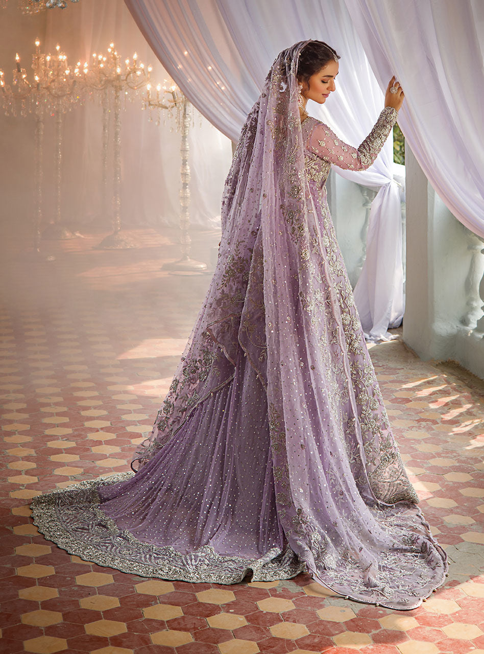 Lilac Embroidered Net & Brocade Bridal Sharara (3-Piece) - Image 4