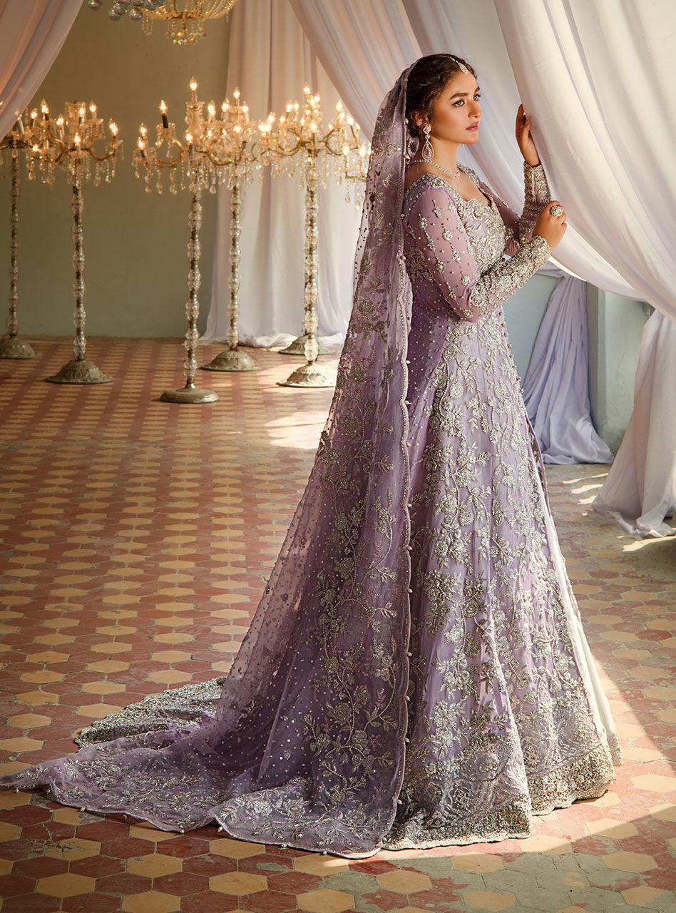 Lilac Embroidered Net & Brocade Bridal Sharara (3-Piece) - Image 6