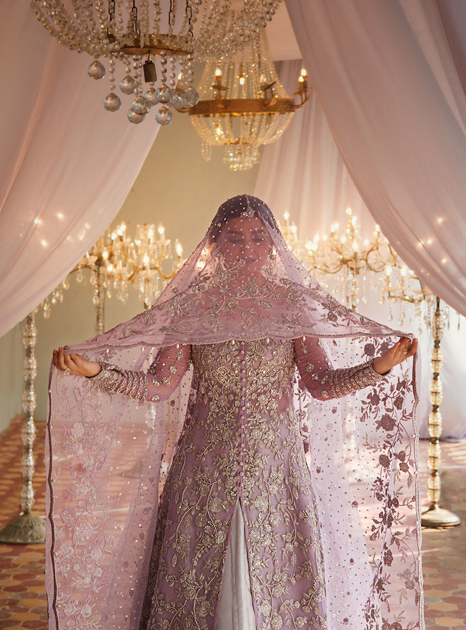 Lilac Embroidered Net & Brocade Bridal Sharara (3-Piece) - Image 8