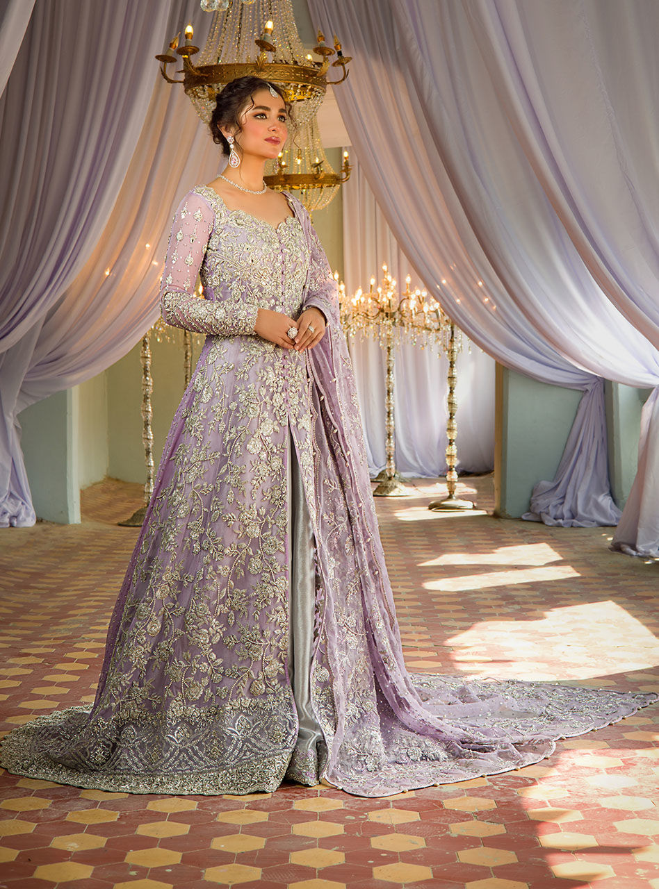 Lilac Embroidered Net & Brocade Bridal Sharara (3-Piece) - Image 1