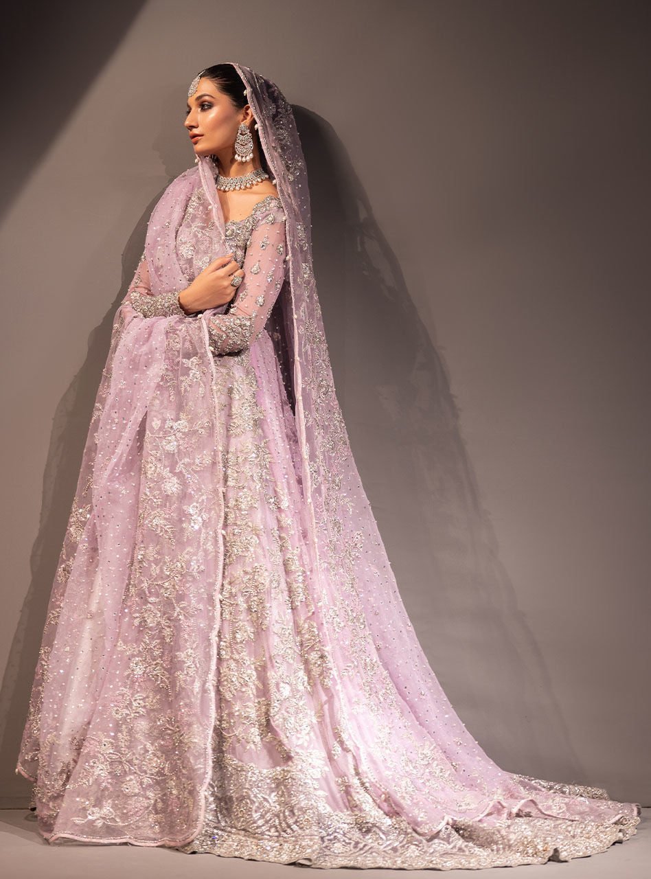 Lilac Embroidered Net & Brocade Bridal Sharara (3-Piece) - Image 13