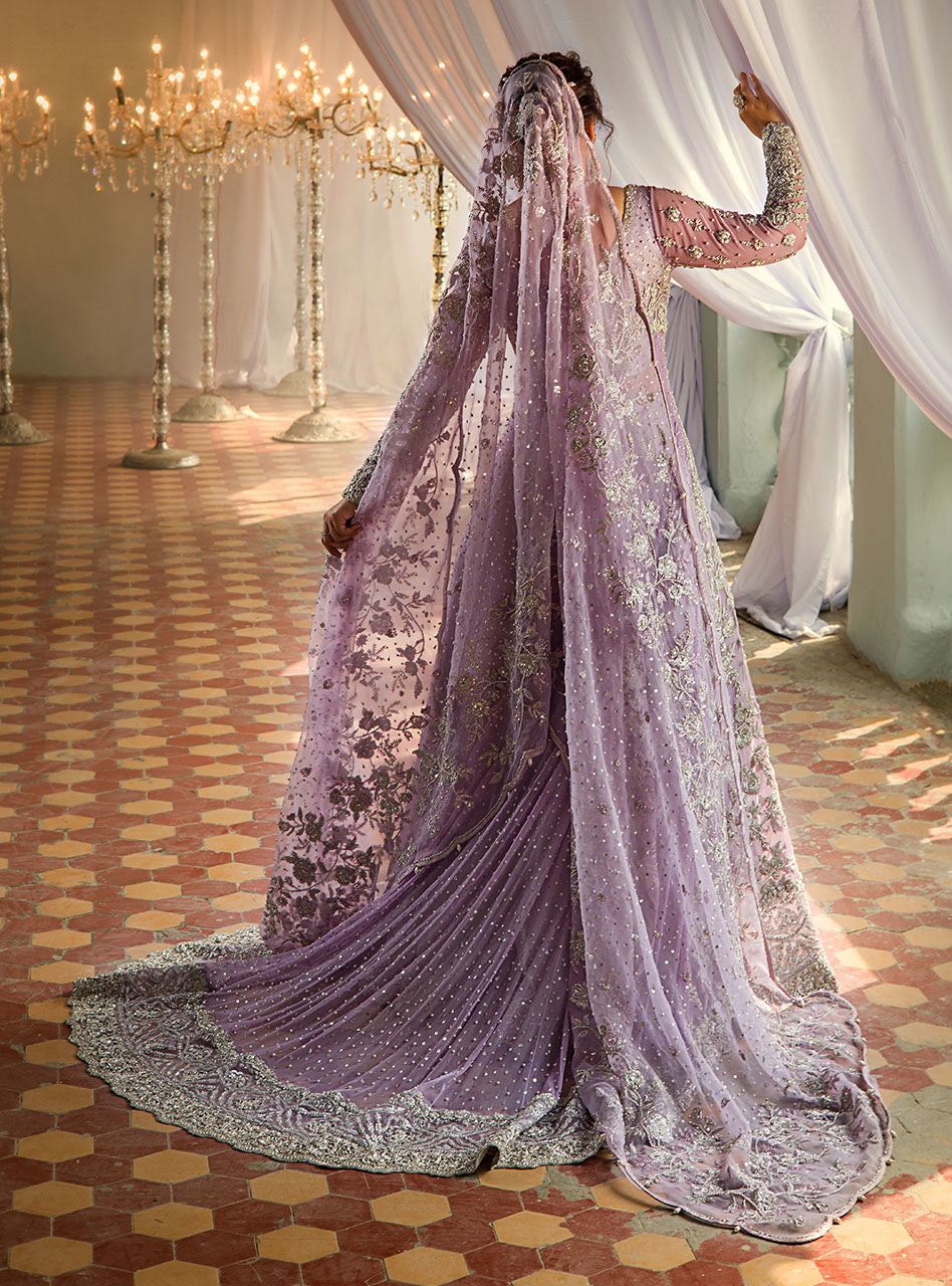 Lilac Embroidered Net & Brocade Bridal Sharara (3-Piece) - Image 4