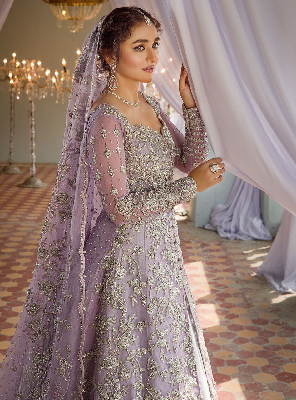 Lilac Embroidered Net & Brocade Bridal Sharara (3-Piece) - Image 6