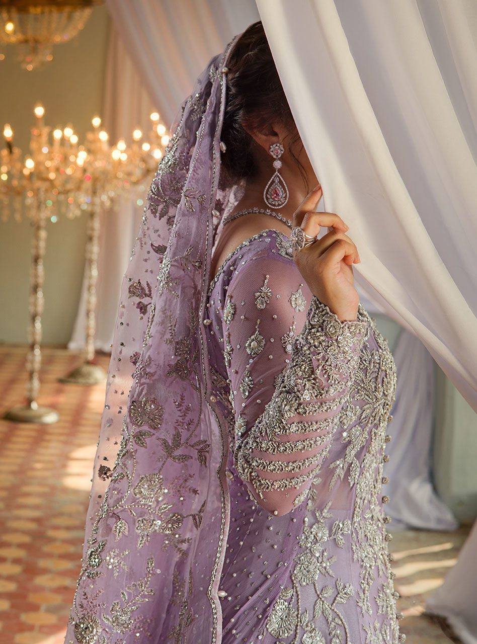 Lilac Embroidered Net & Brocade Bridal Sharara (3-Piece) - Image 8