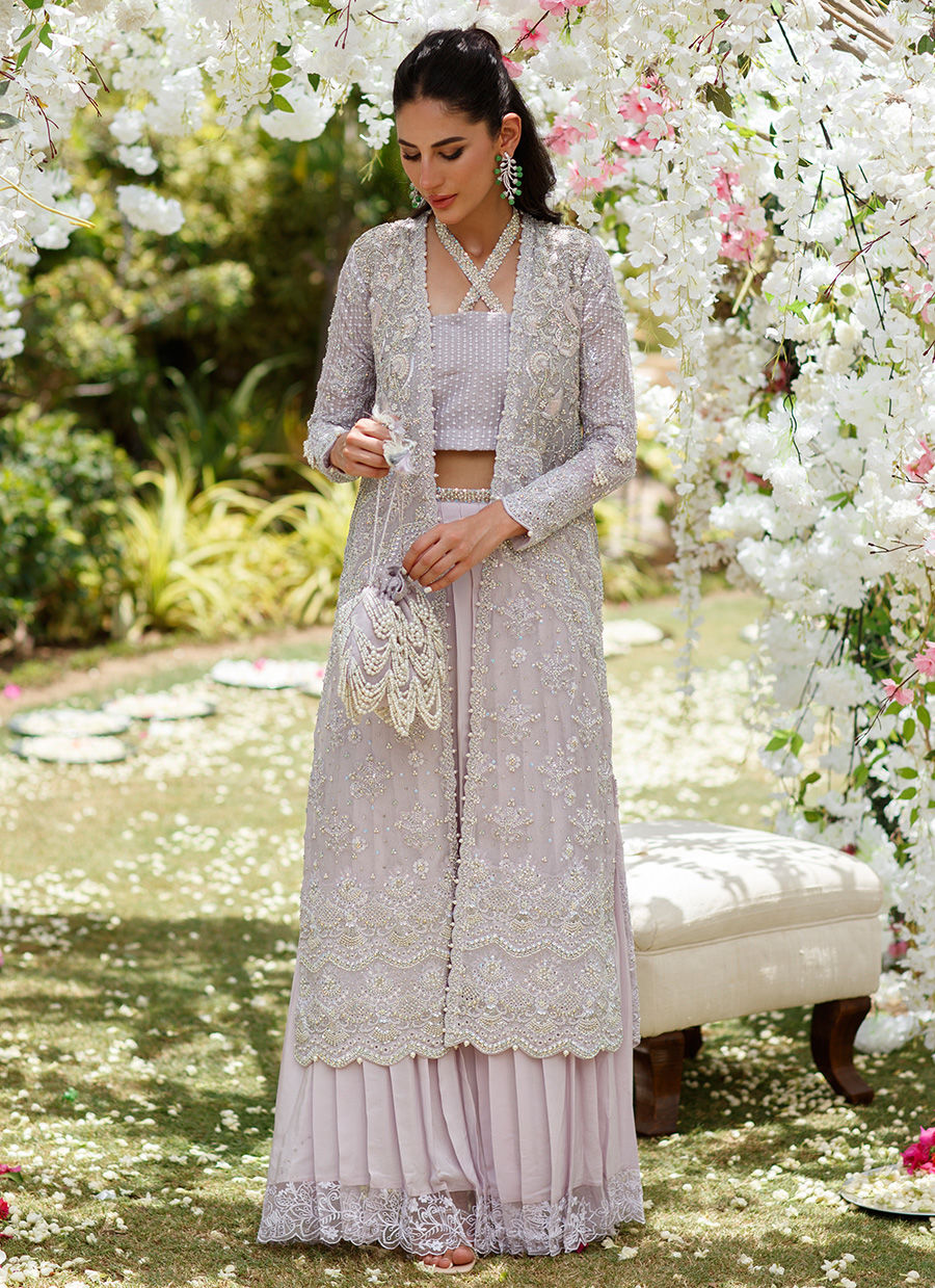 Lavender Hand-Embellished Net Organza Sharara (3-Piece) - Image 1