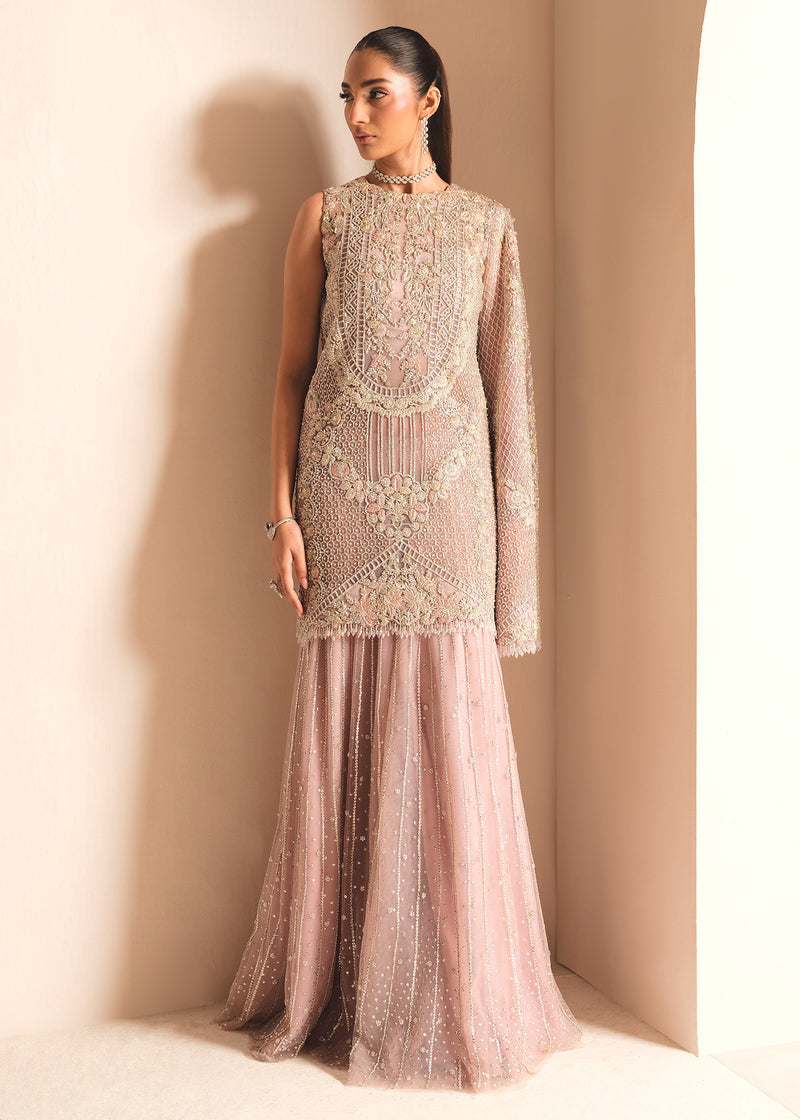 Indian Lilac Embellished Net Sharara Set (3-Piece) - Image 2