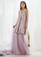Lilac Embellished Net Sharara Set (3-Piece) - Image 4