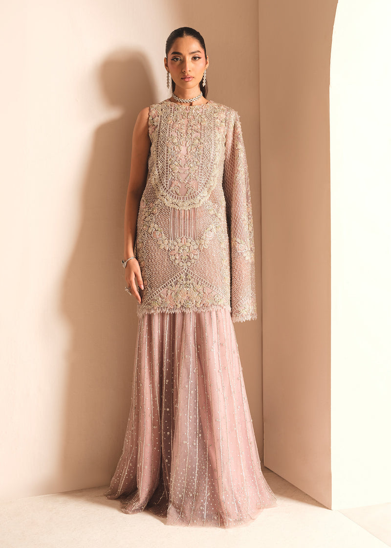 Lilac Embroidered Net Sharara Set (3-Piece) - Image 1