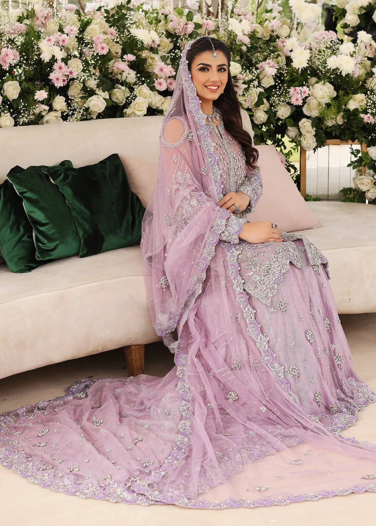 Pakistani Lilac Embellished Net Bridal Jacket with Farshi Sharara (3-Piece) - Image 4