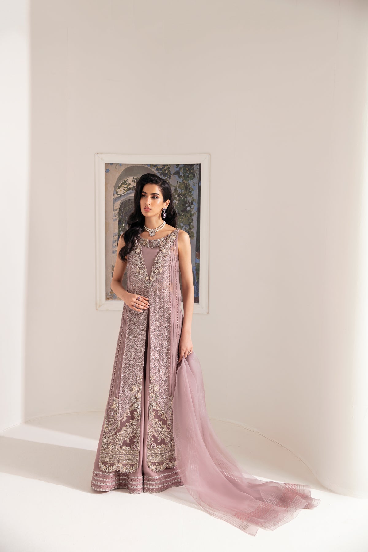 Pakistani Lilac Embellished Organza Sharara Set (3-Piece) - Image 4