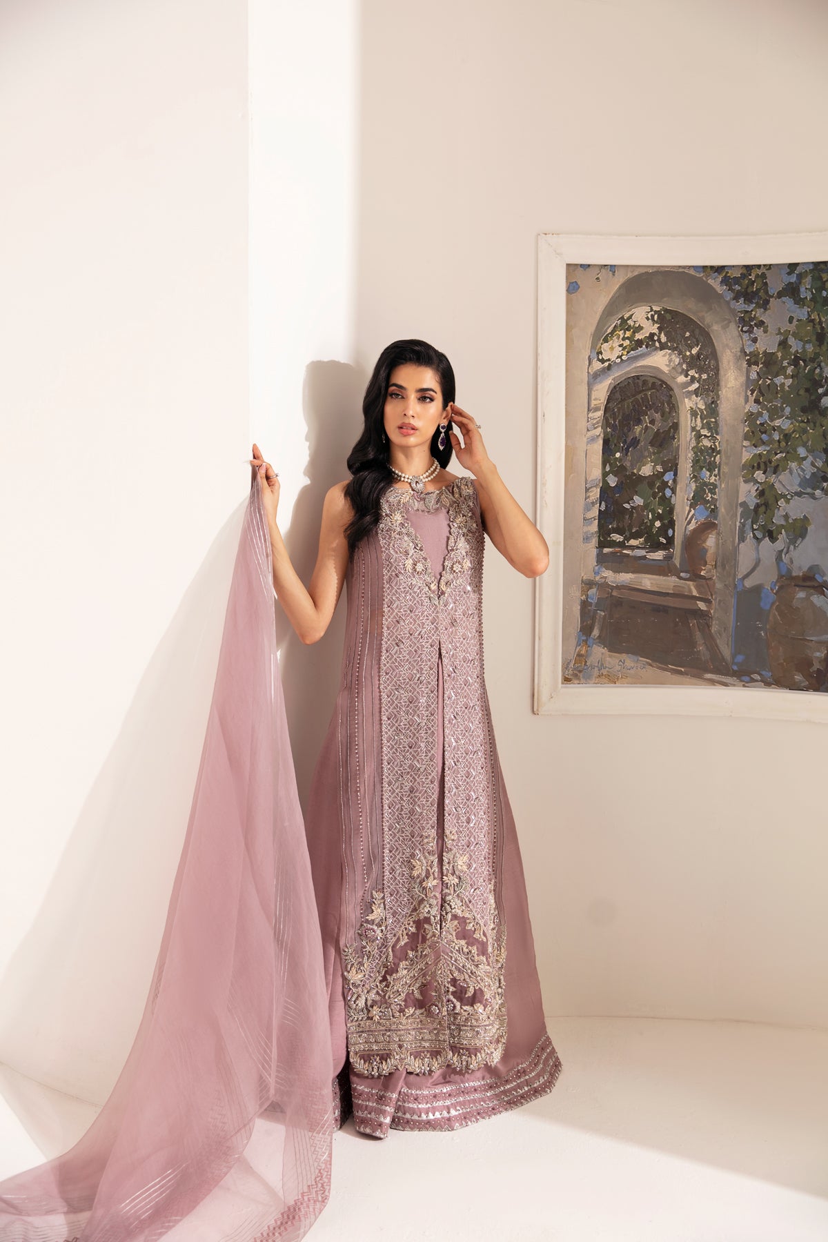 Pakistani Lilac Embellished Organza Sharara Set (3-Piece) - Image 5