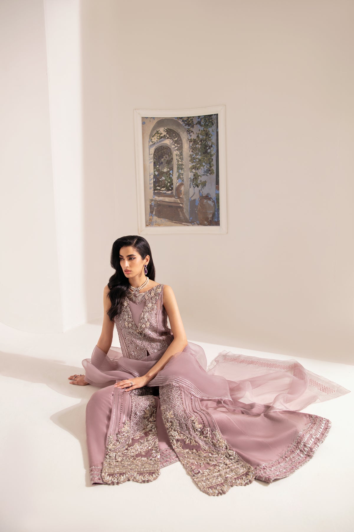 Pakistani Lilac Embellished Organza Sharara Set (3-Piece) - Image 7
