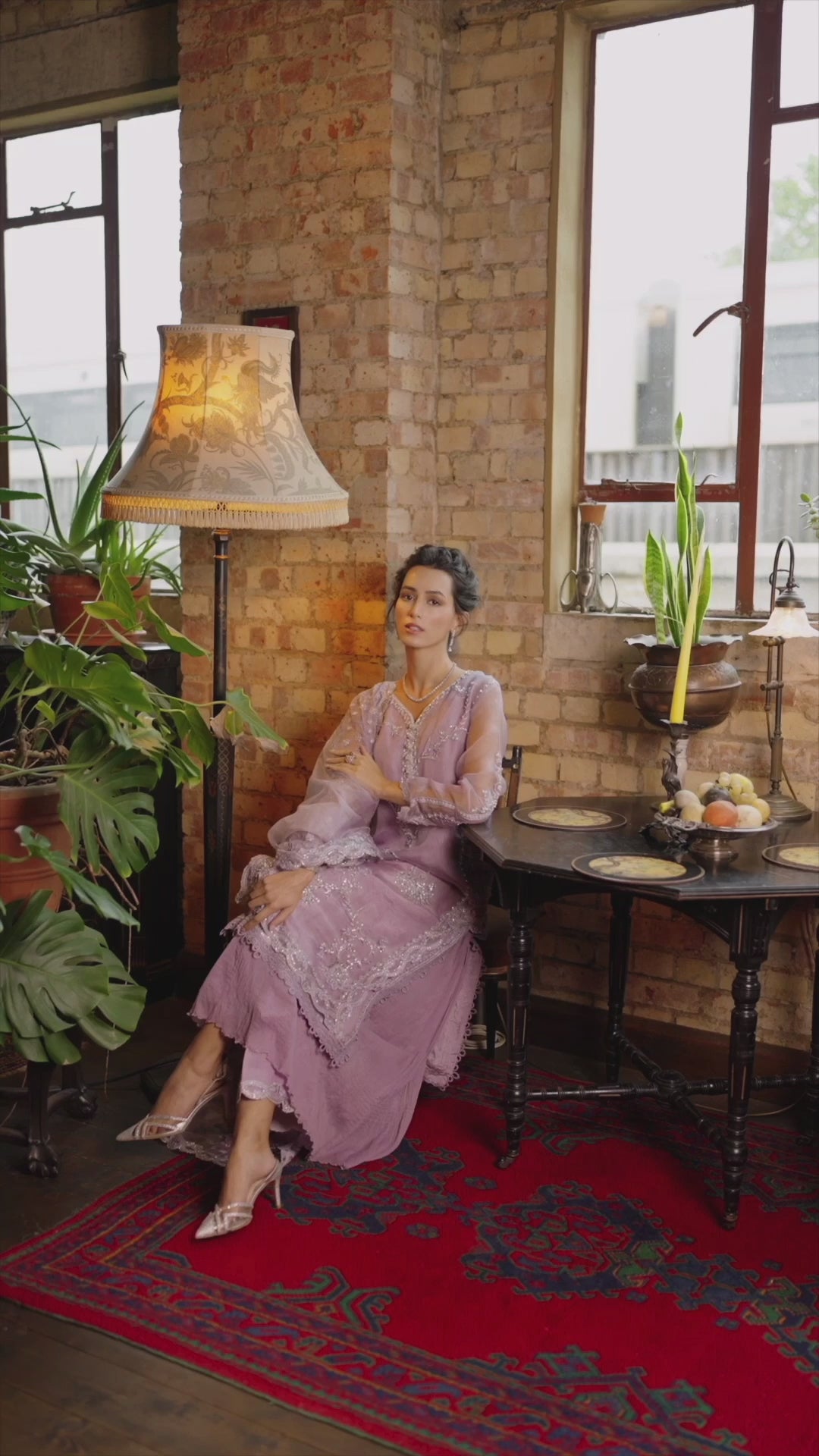 Pakistani Lilac Embroidered Organza Sharara (3-Piece) - Image 8