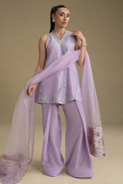Lilac Embroidered Organza Anarkha Sharara (3-Piece) - Image 1