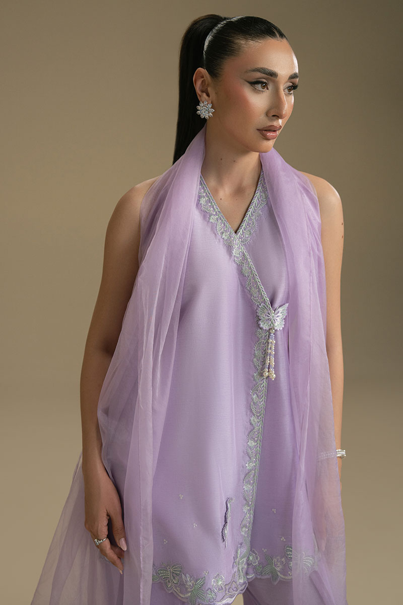 Lilac Embroidered Organza Anarkha Sharara (3-Piece) - Image 10