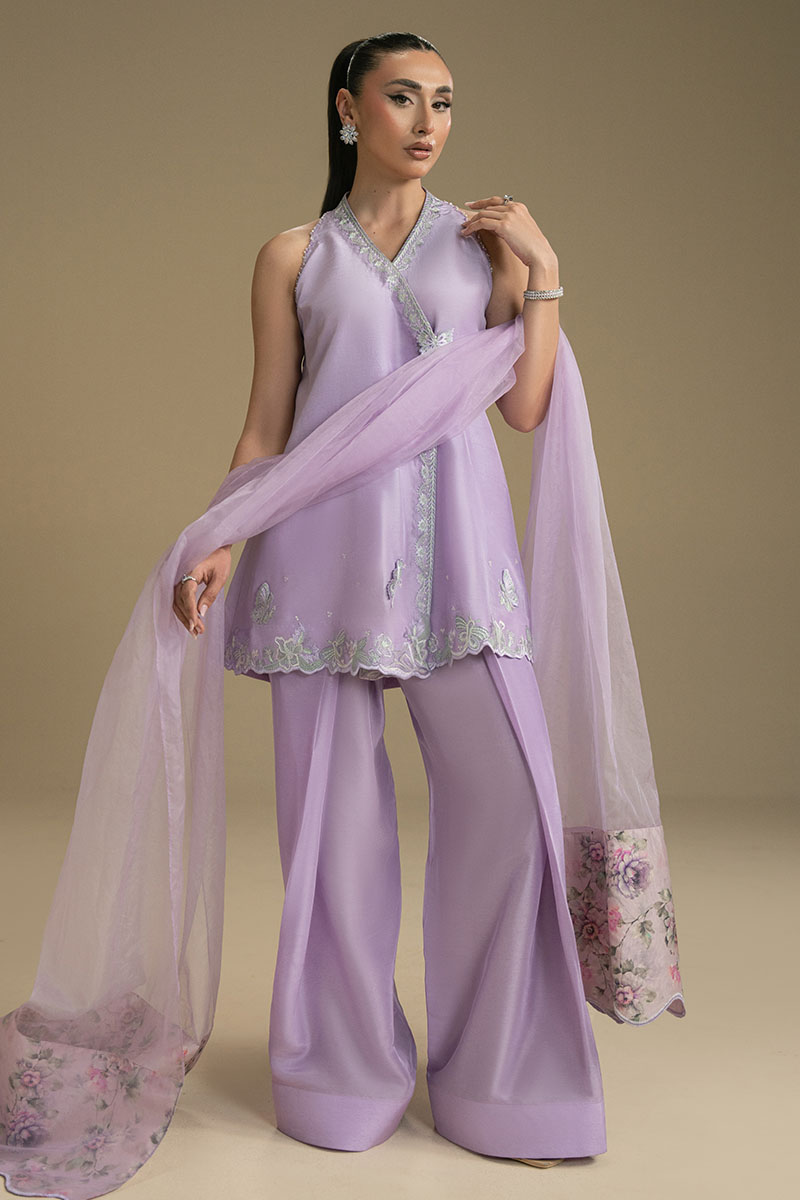 Lilac Embroidered Organza Anarkha Sharara (3-Piece) - Image 2