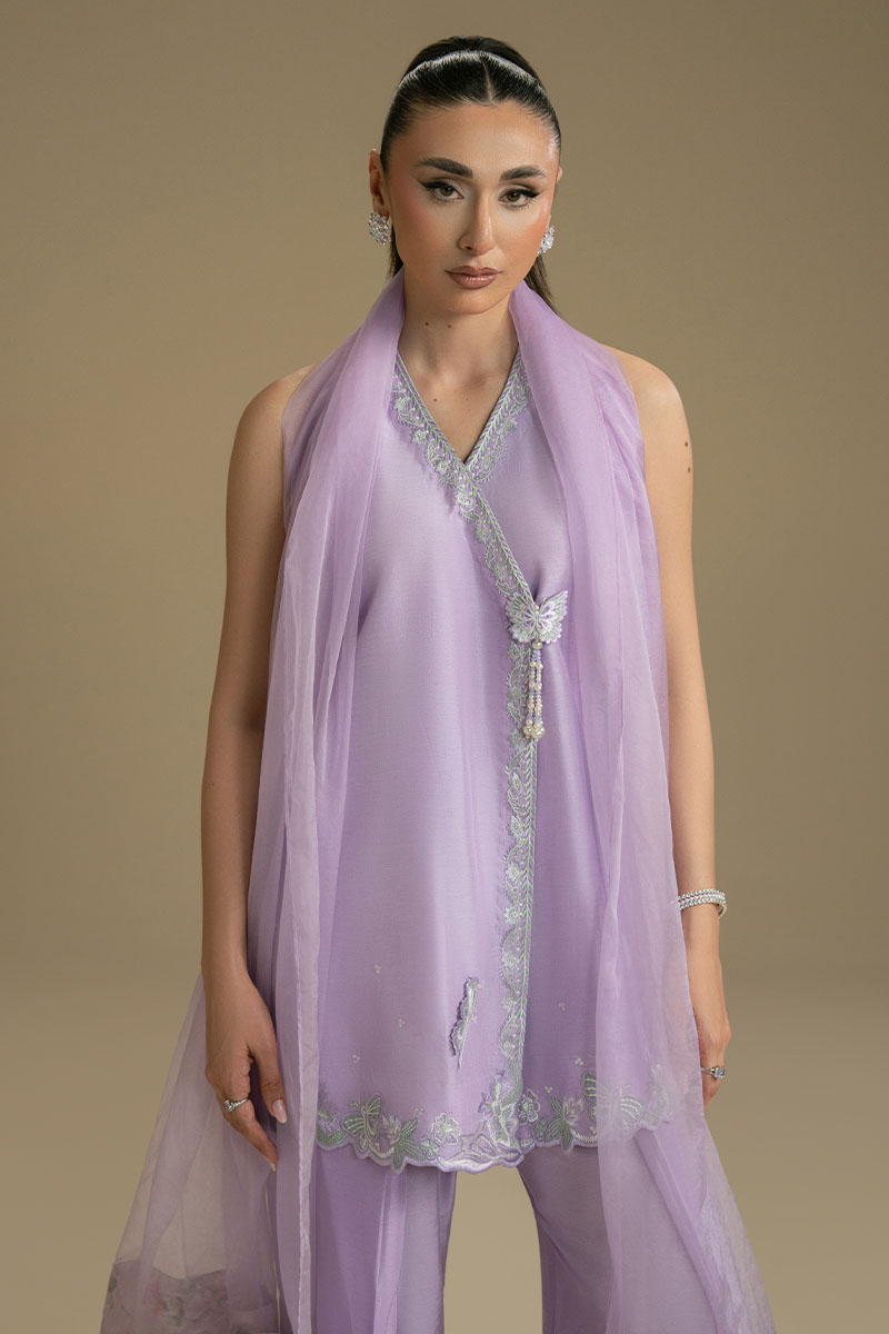 Lilac Embroidered Organza Anarkha Sharara (3-Piece) - Image 3