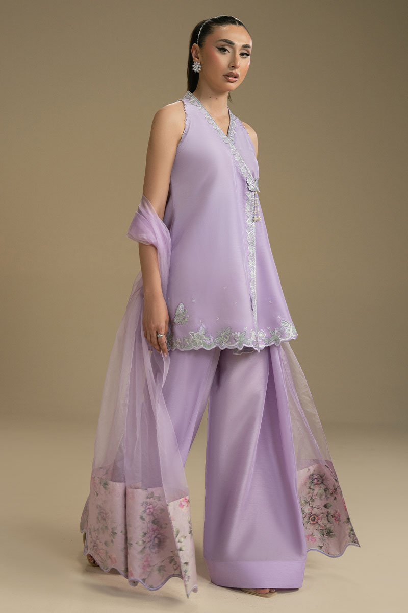 Lilac Embroidered Organza Anarkha Sharara (3-Piece) - Image 4