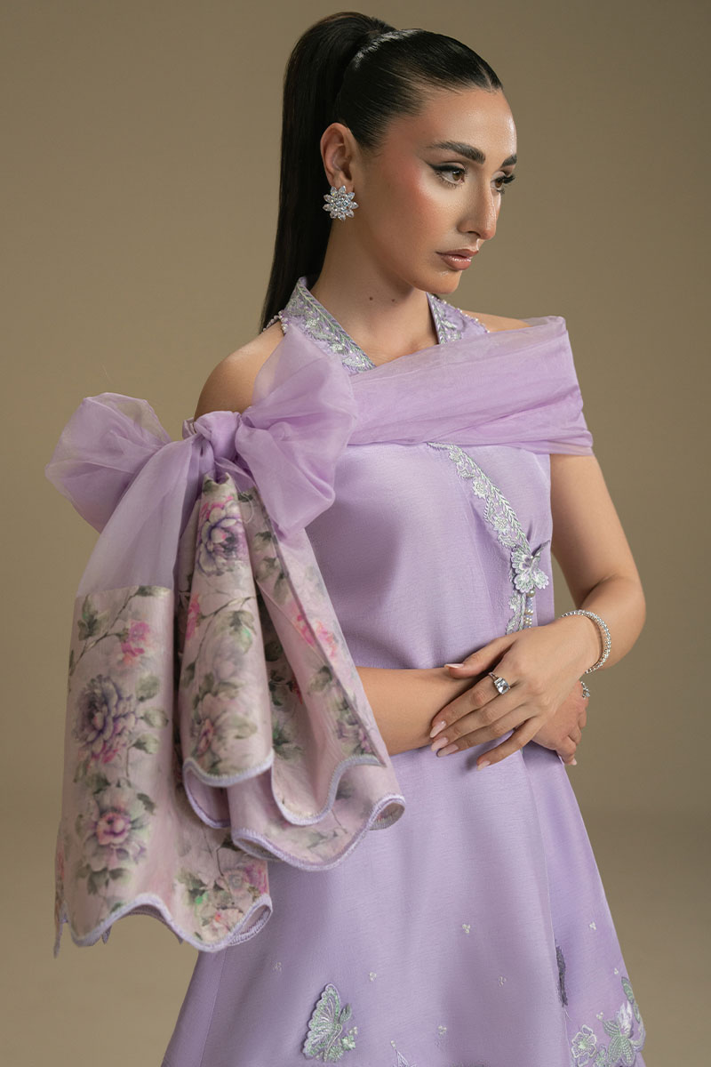 Lilac Embroidered Organza Anarkha Sharara (3-Piece) - Image 5