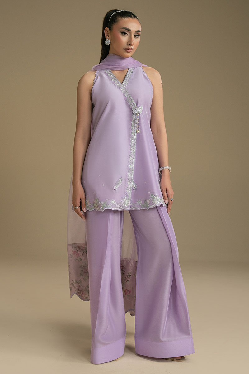 Lilac Embroidered Organza Anarkha Sharara (3-Piece) - Image 6