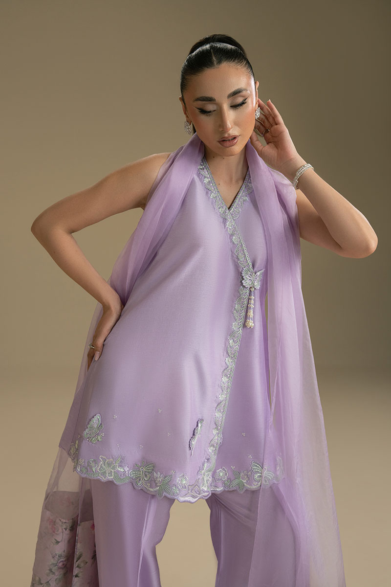 Lilac Embroidered Organza Anarkha Sharara (3-Piece) - Image 7