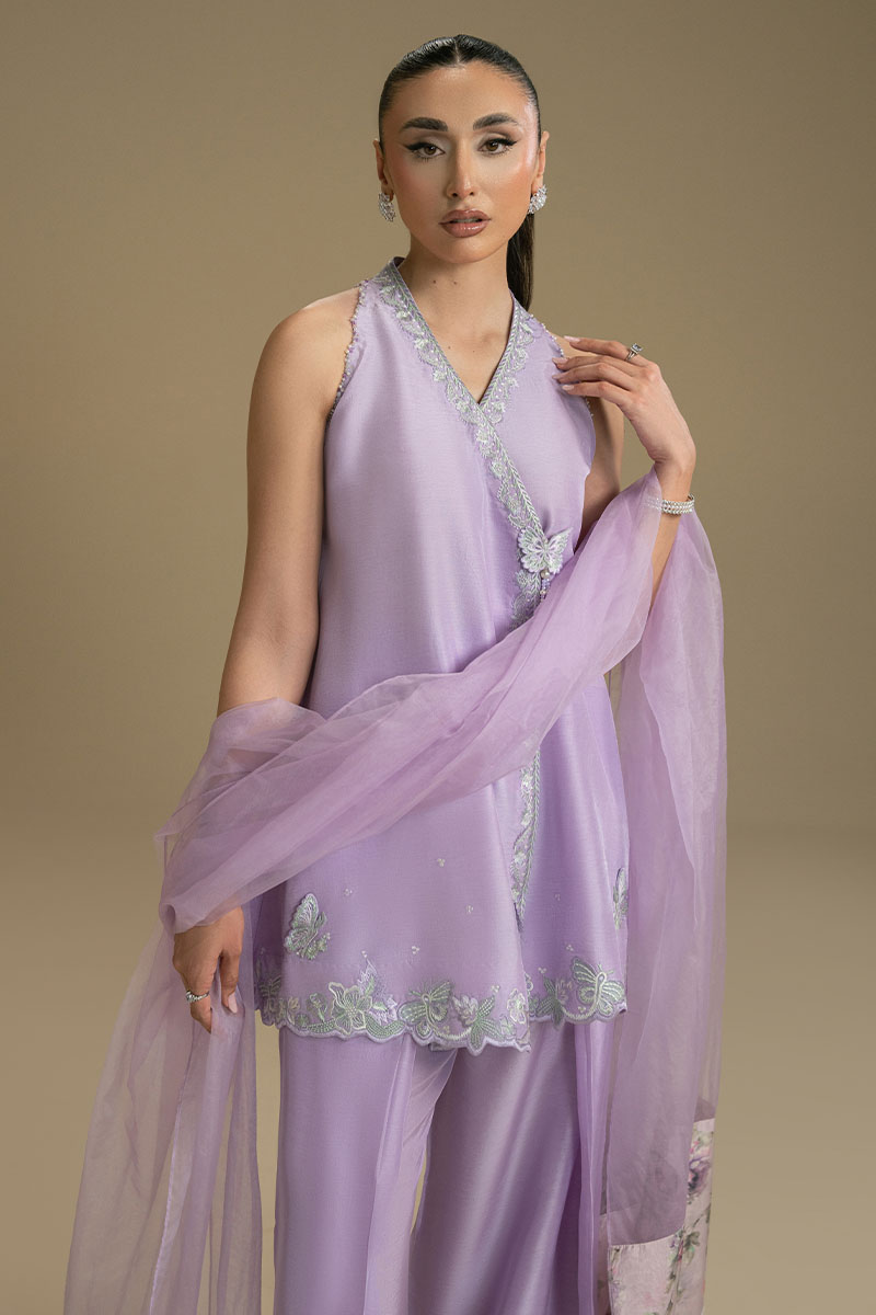 Lilac Embroidered Organza Anarkha Sharara (3-Piece) - Image 9