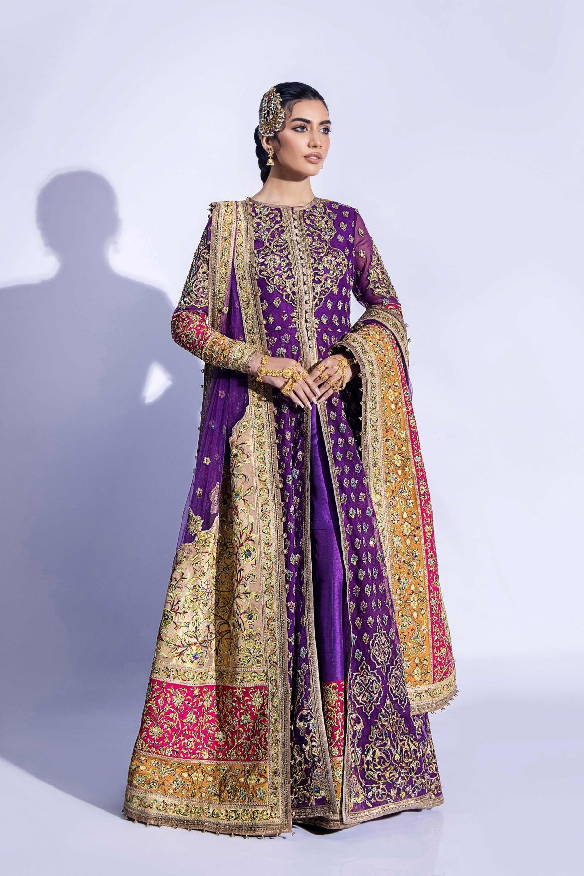 Pakistani Purple Zardozi Net & Silk Sharara (3-Piece) - Image 1