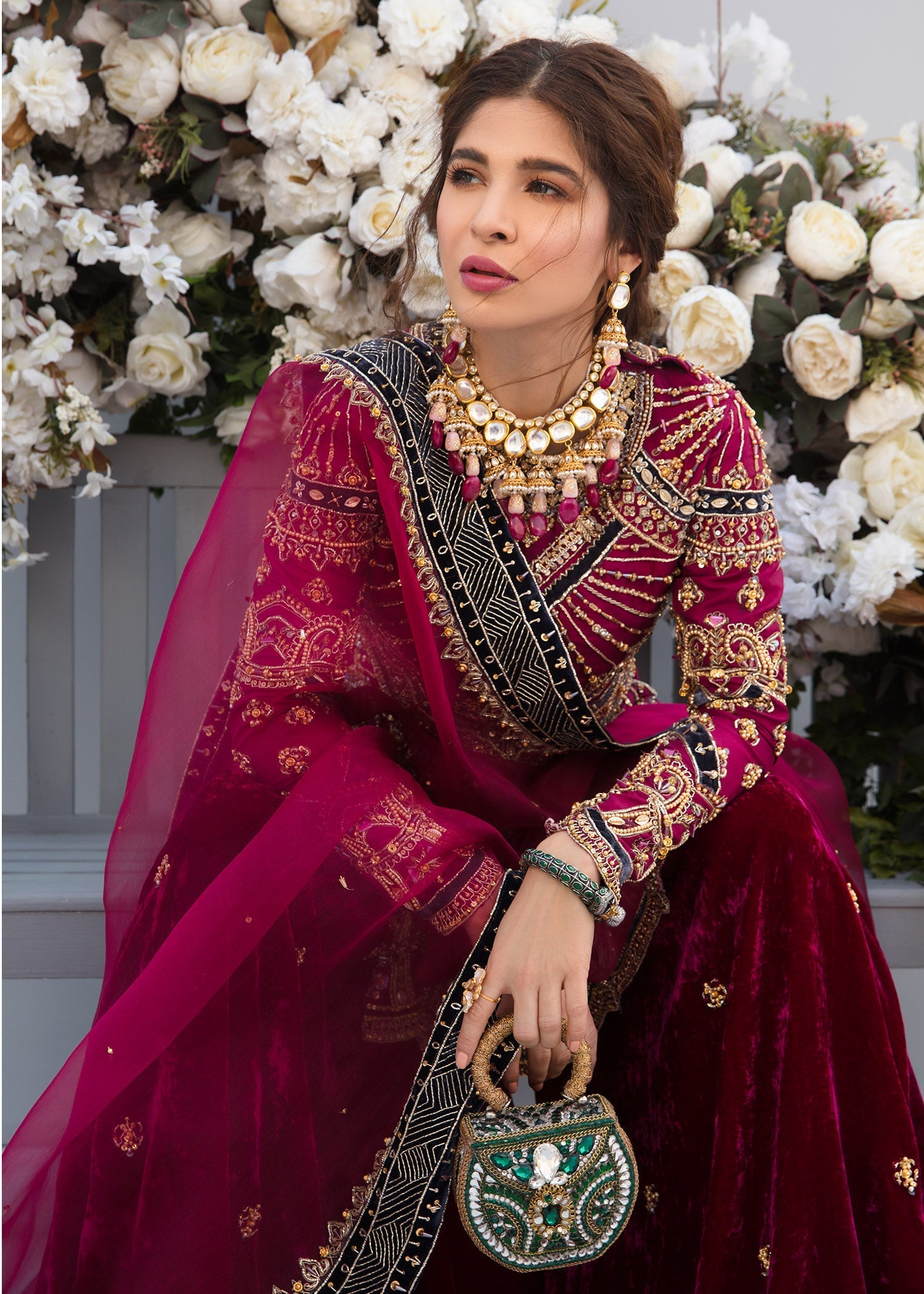 Plum Embroidered Rawsilk & Velvet Sharara (3-Piece) - Image 2