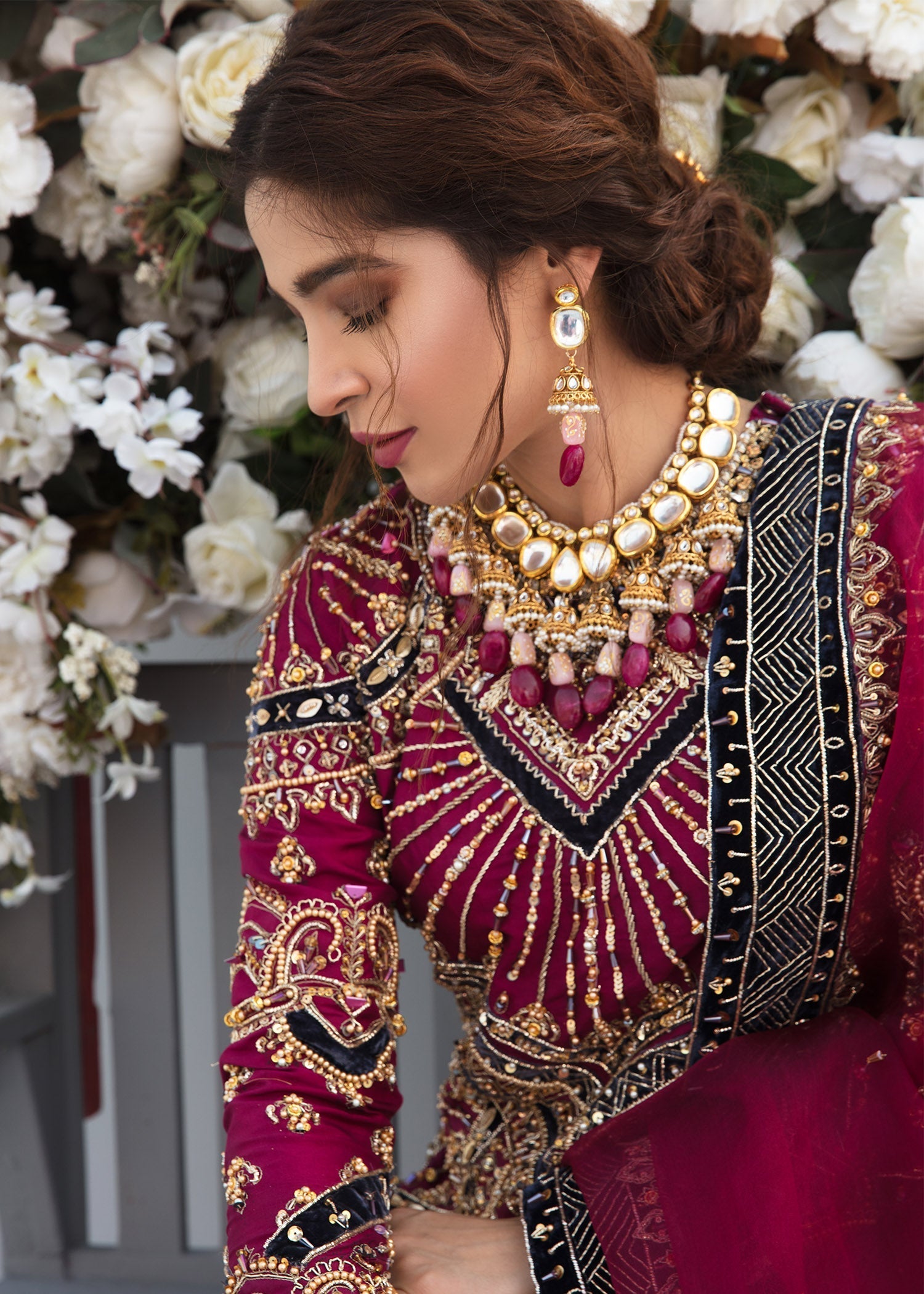 Plum Embroidered Rawsilk & Velvet Sharara (3-Piece) - Image 6