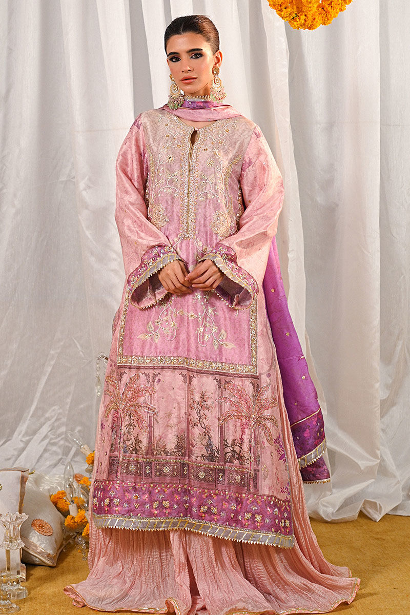 Lilac Embroidered Silk-Blend Sharara Set (3-Piece) - Image 1