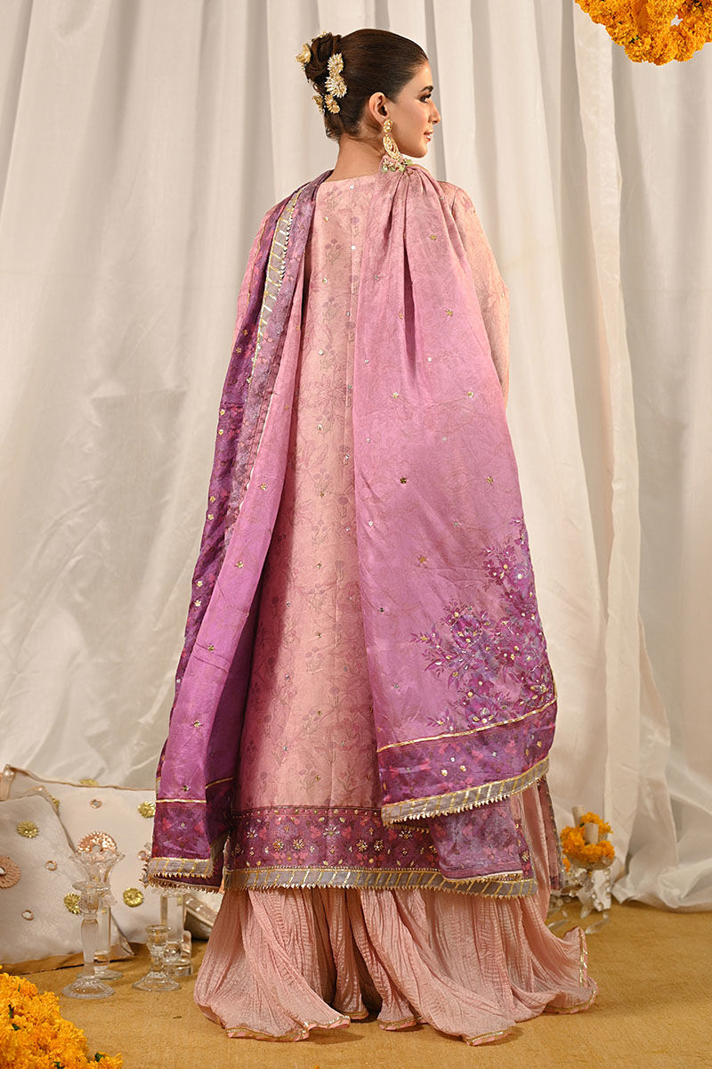 Lilac Embroidered Silk-Blend Sharara Set (3-Piece) - Image 3
