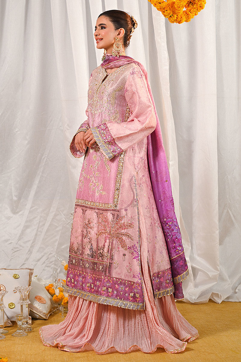 Lilac Embroidered Silk-Blend Sharara Set (3-Piece) - Image 4