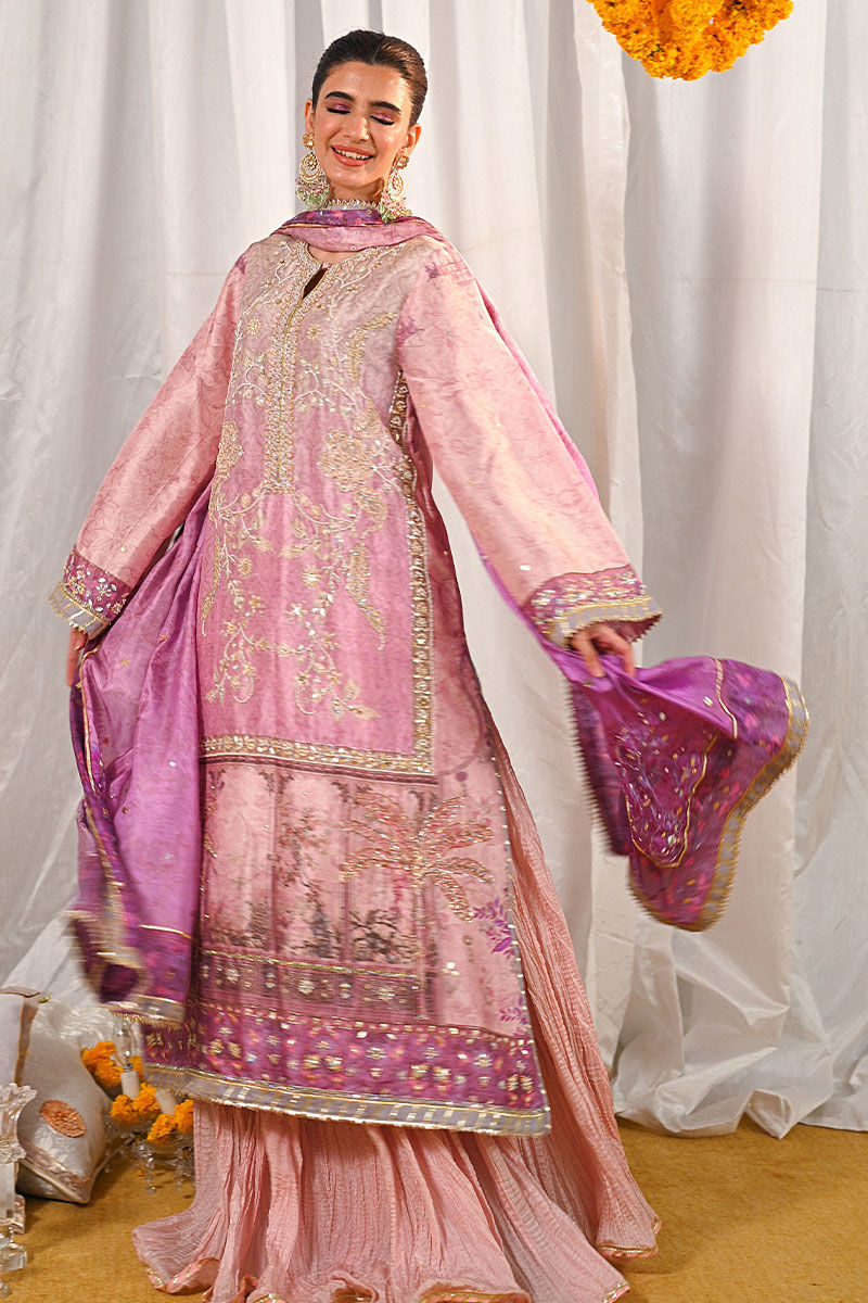 Lilac Embroidered Silk-Blend Sharara Set (3-Piece) - Image 5