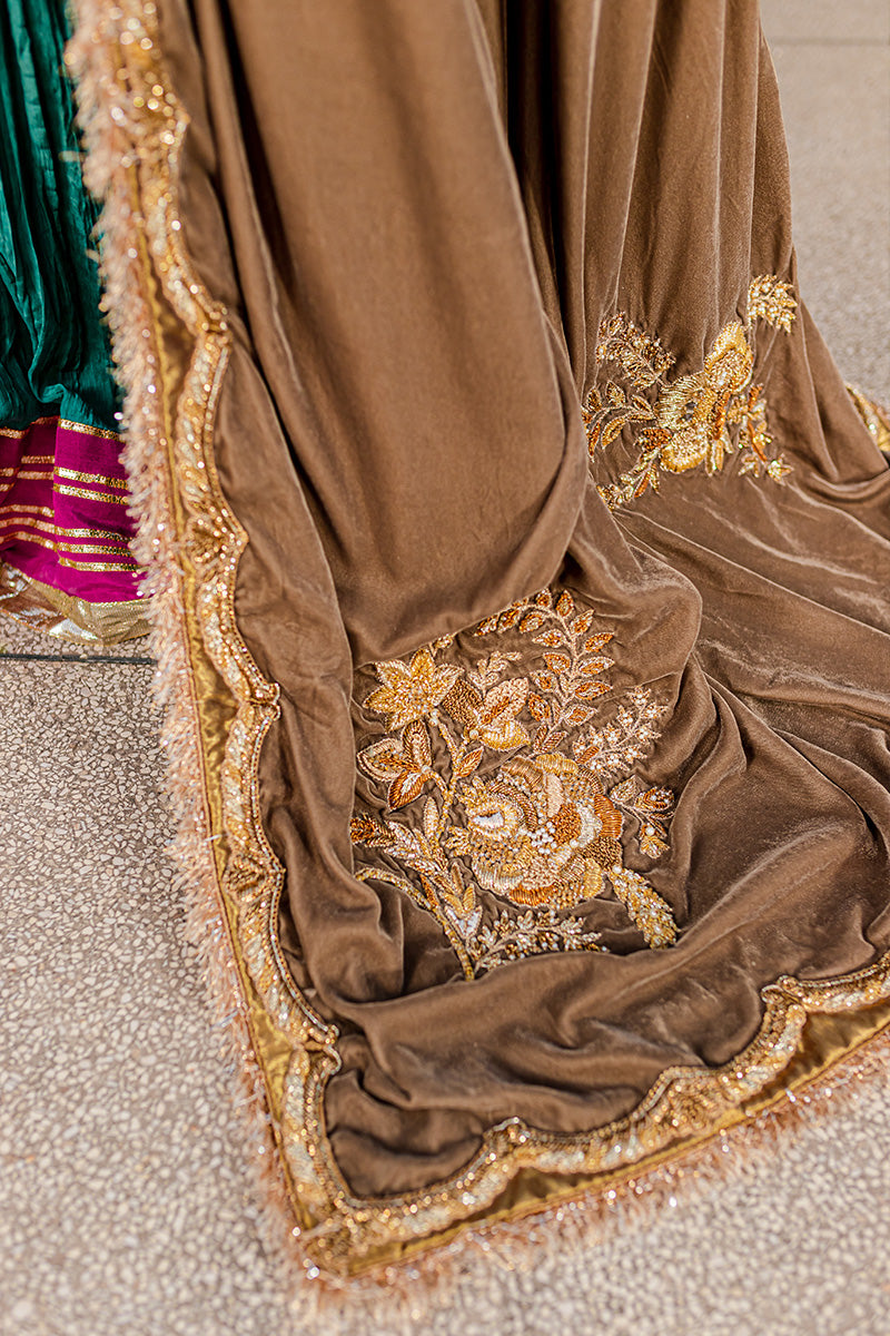 Pakistani Plum Embroidered Silk Sharara with Velvet Shawl (3-Piece) - Image 5