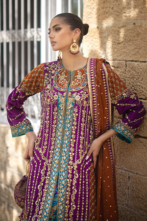Plum Hand Embroidered Pure Silk Sharara (3-Piece) - Image 3
