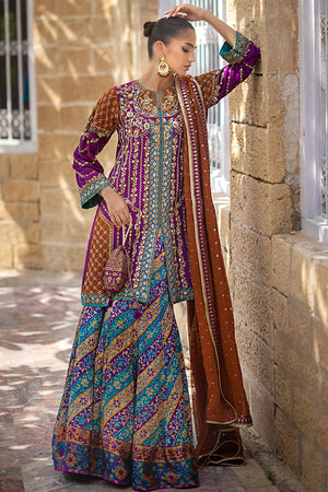 Plum Hand Embroidered Pure Silk Sharara (3-Piece) - Image 7